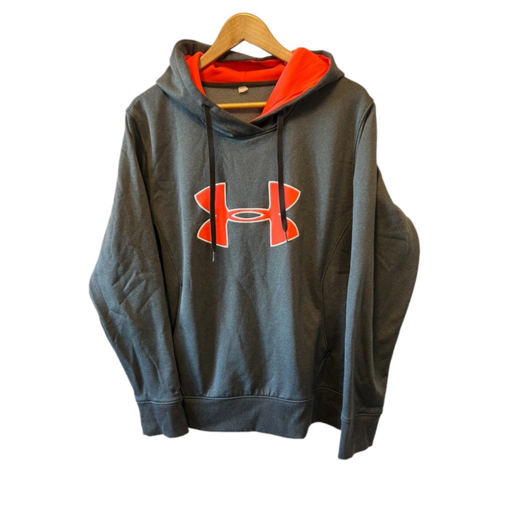 UNDER ARMOUR Graphic Print Grey & Bright Orange Hooded Pullout Sweatshirt S